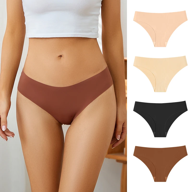Custom logo ice silk seamless panties underwear no show bragas sin costuras brazilian invisible thong panties
