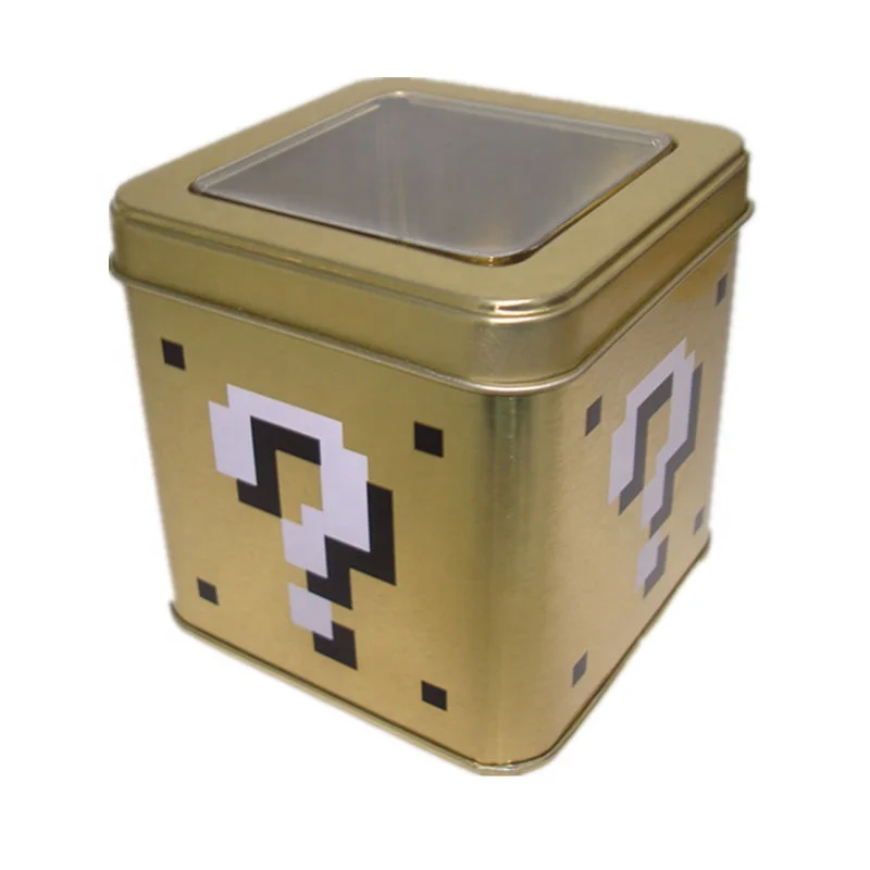 Square cube twinings tea tin box transparent window on lid can be choose