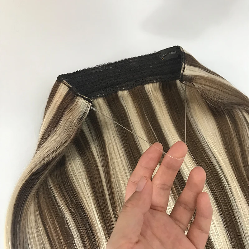 Wholesale High Quality Fish Line Hair 100% Double Drawn Remy Real Human Hair Clip In Wire Hair Extensions