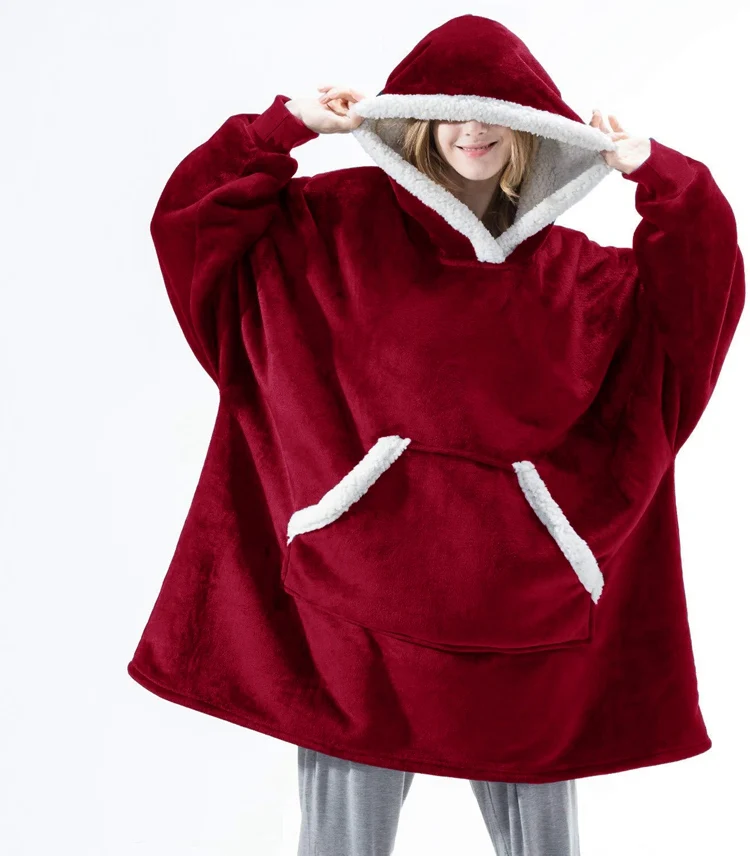 Modern Multiple Colors Hoodie Sweatshirt Blanket Thickened Pajama Blanket Keep Warm Coral Fleece Wearable Blanket