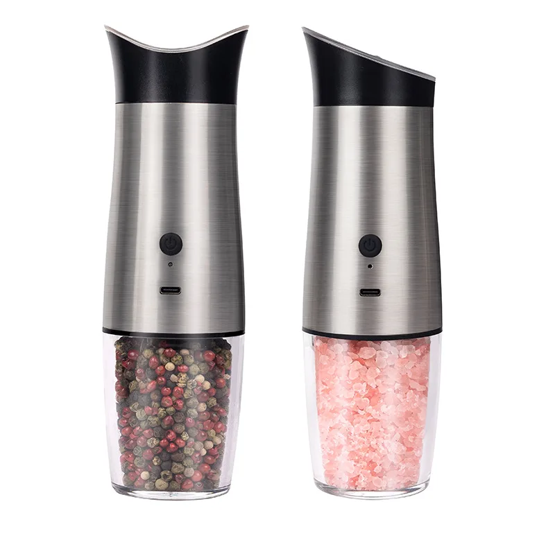 Unique new electric salt and pepper shakers USB automatic gravity salt and pepper grinder set