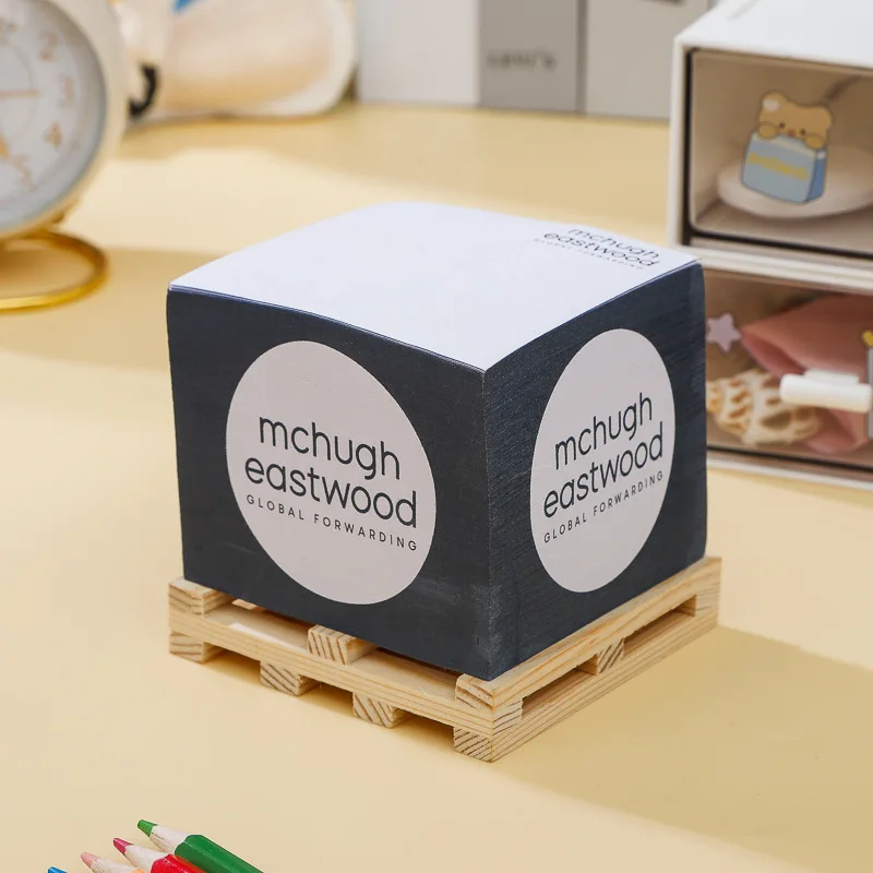 Custom 4 Sides Printing Memo Pad Personalized Sticky Notes Cube Paper Easy writing Memo Pad Block with Wood Pallet