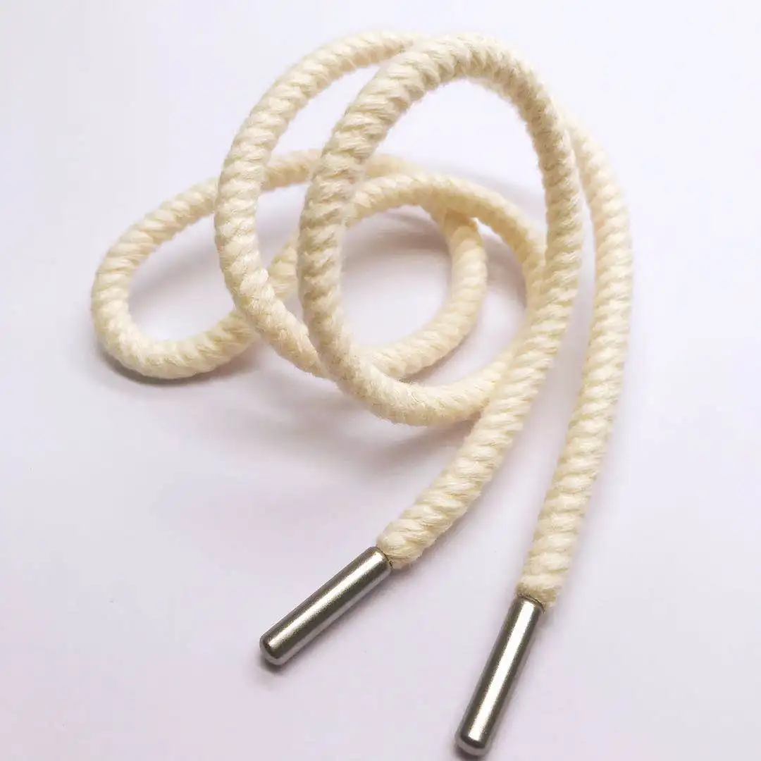 
5mm round cotton twisted drawstring cord with metal tipping for hoodie 
