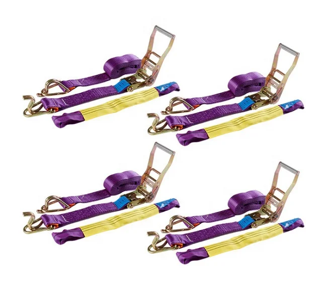 New Purple 50mm Ratchet Tie Down Strap With Double J & Ring Hooks And Flat Webbing Sling Cargo Ratchet Tie Downs