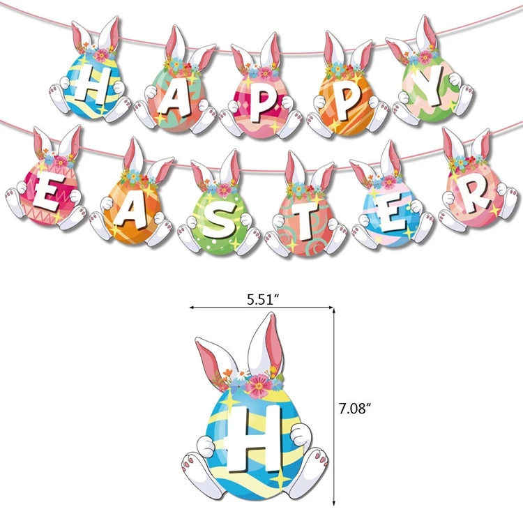 Easter Party Decorations Kit 12 Inch Printed Latex Balloons Happy Easter Banner Egg Bunny Cake Toppers Kids Party Decor KK015