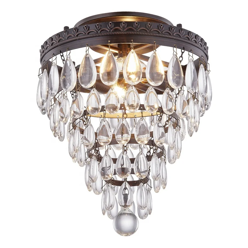 Modern chandelier ORB finish and crystal Ceiling Lights 2-Light E12 for home led flush mount