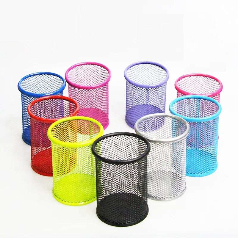K1017 Black Desk Office Pen Organizer Round Table Metal Wire Mesh Pencil Cup Pen Holder