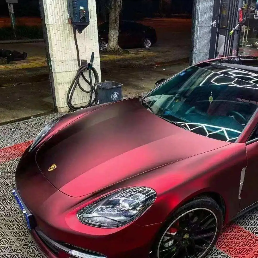 Premium Matte Chrome Romanee Red Vinyl Car Wrap Film Wrapping Stickers Low Tack Initial Glue 1.52*18m