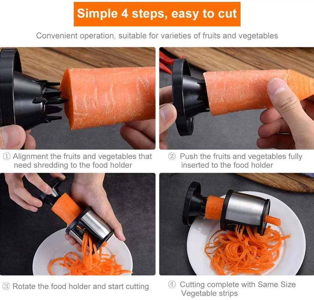 Vegetable Spaghetti Spiralizer Slicer Easy Spiral Noodle Carrot Kitchen Tools Carrot Grater With Cleaning Brush