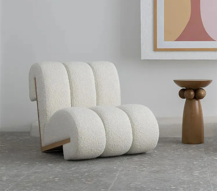 modern nordic living room furniture lambswool upholstery lounge chair wood boucle teddy fabric leisure chair