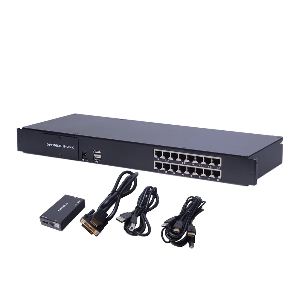 Portable 1U Height 17 Inches Dualrail Type 16 Ports CAT5 LCD KVM Console Switch