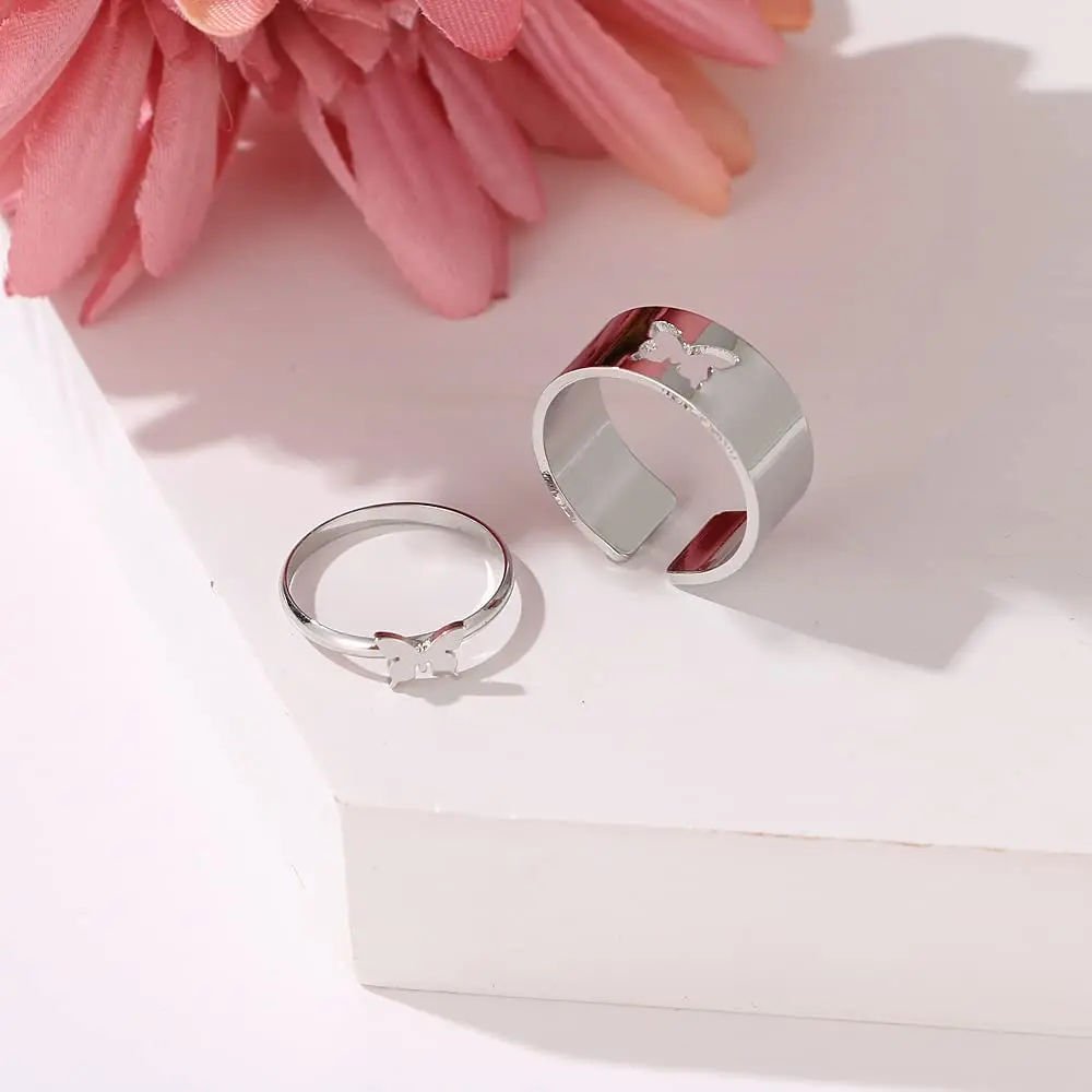 women men wedding finger jewelry18k gold plated adjustable butterfly couple rings jewelry set