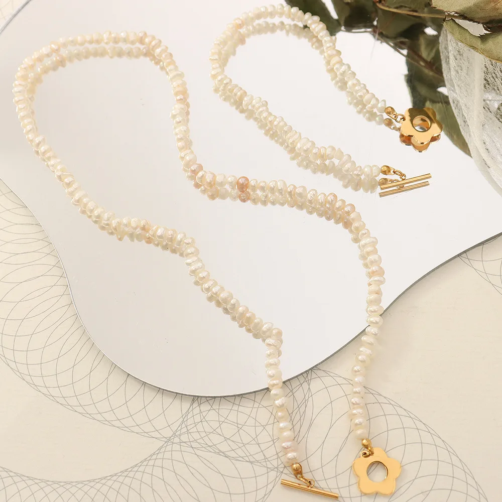 AZL French baroque freshwater pearl flower OT buckle necklace bracelet temperament niche light luxury design jewelry set
