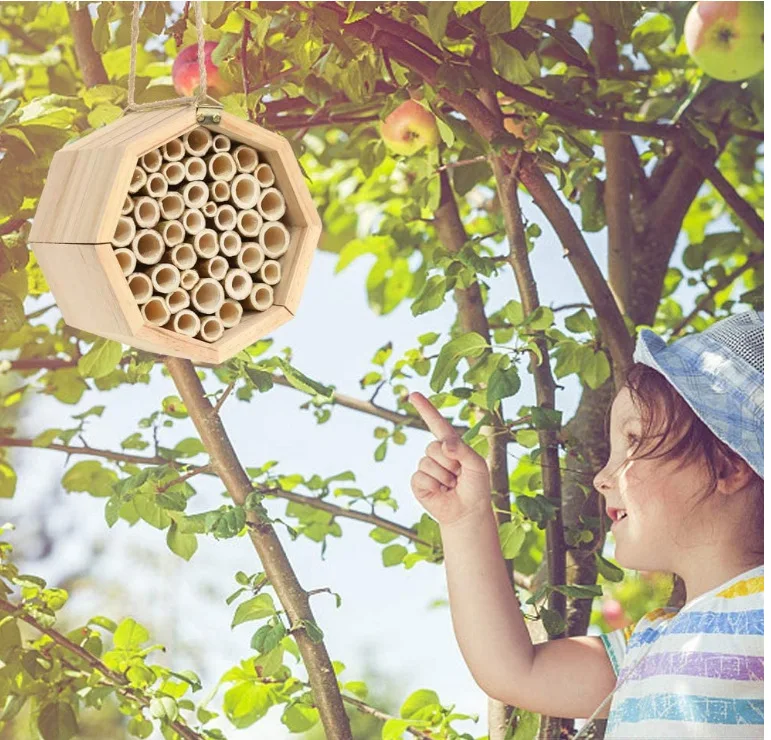 Wooden Creative Insect House Solid Wood Bee Hive Shape Insect House Honey House Bee Hive Bee Home