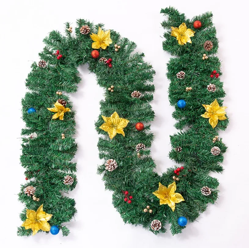Wholesale Xmas Tree Home Door Decorative LED Light Handmade Flower Christmas Garland