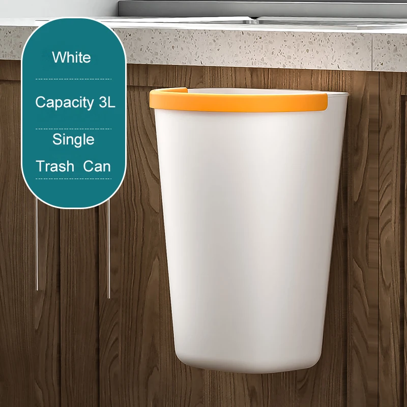 New Design Home Office Plastic PP 3L Small Garbage Bin Waste Cans Kitchen Trash Can Wall Mount