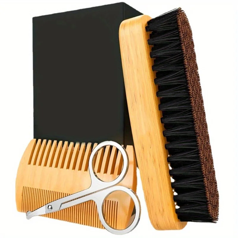 Beard Care Brush Comb Set, Double Sided Comb Beard Grooming Kit For Grooming Beards And Mustaches