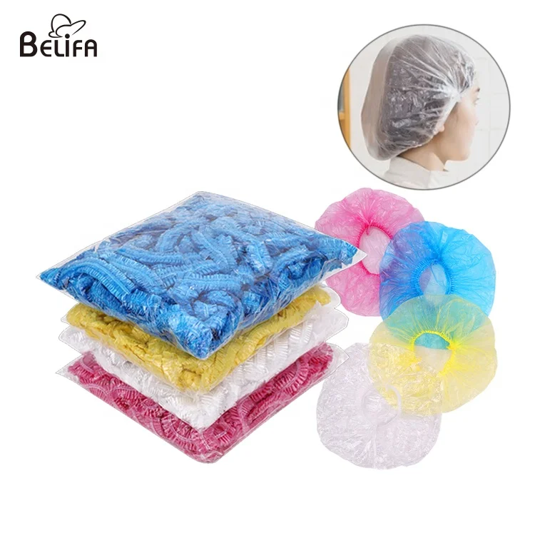 Waterproof portable plastic transparent clear hair cover for salon travel hotel bath disposable shower cap