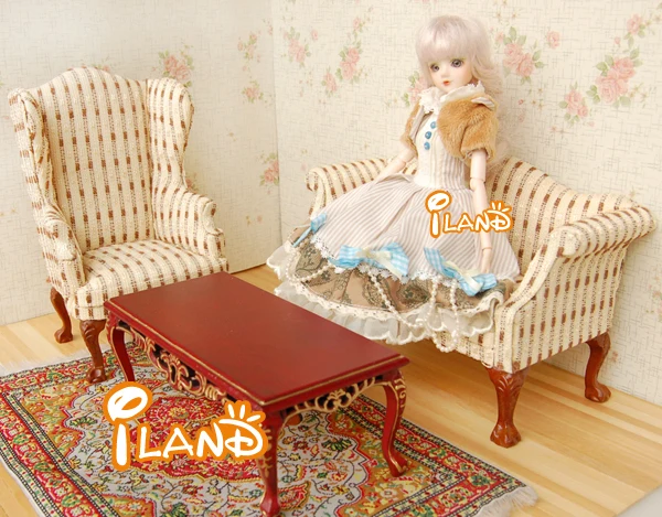 Миниатюры iland в масштабе 1:6 кукольная мебель двойной диван любимый желто-коричневый полоску