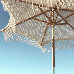 Bohemia Cotton Rope Macrame Parasols 2.5M Wooden Pole Handmade Tassels Woven Canopy Beach Umbrella With Macrame Fringe