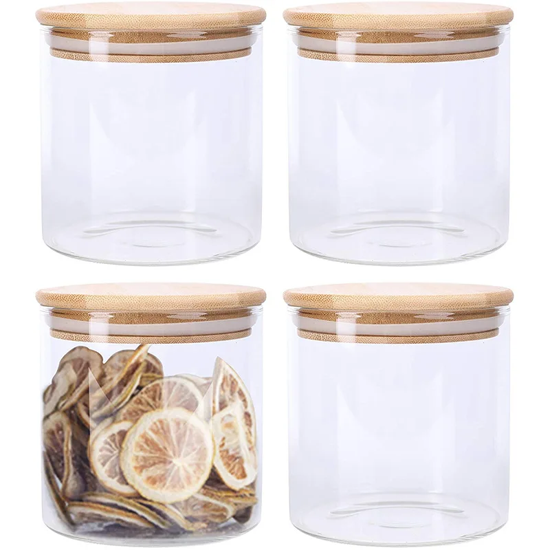 9 OZ (270 ml) Jars Glass With Sealed Bamboo Lids Glass Jars Food Storage Canister Glass Storage Jar For Tea Sugar Grains Spice