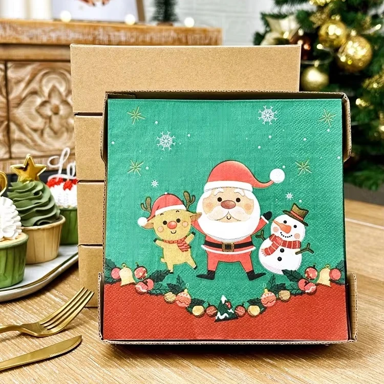 Christmas Paper Napkins,New Year Paper Napkins,Custom Logo Napkins Serviette Paper Napkins Cocktail Napkins Natrual Wood Pulp