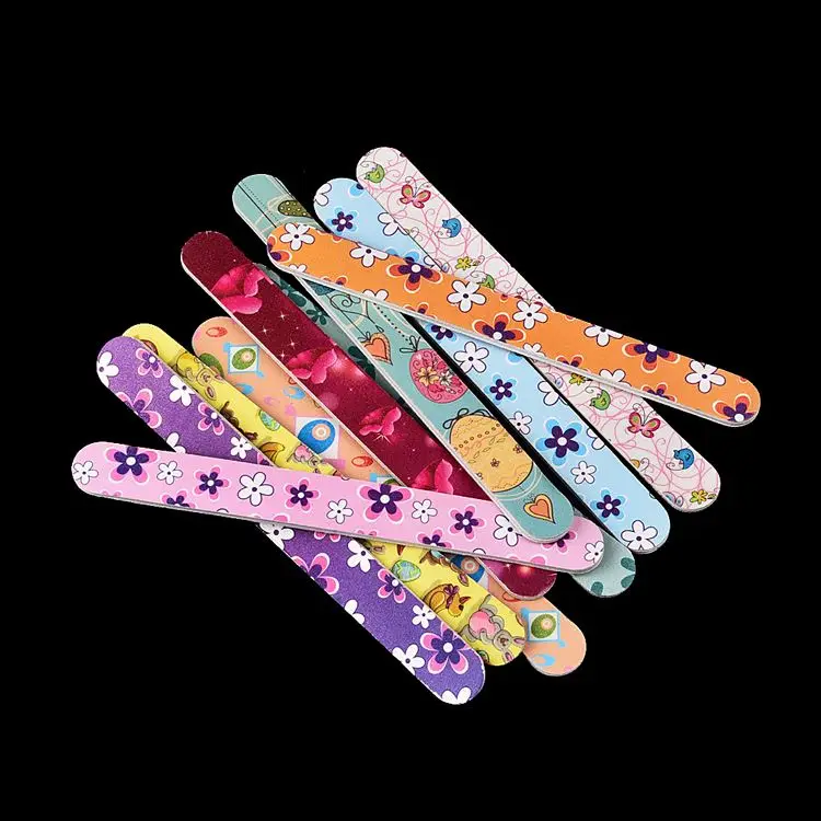 wholesale sandpaper nail files for Kids Finger Polishing Colorful multi patterns flower butterfly  printed double side