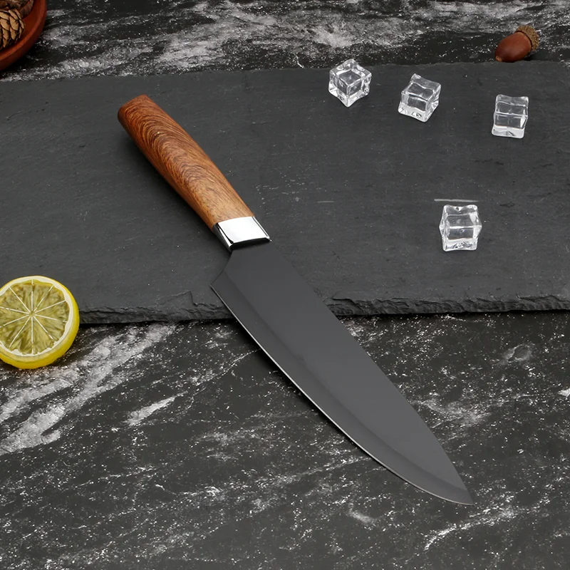 6 Piece Factory Direct Stainless Steel  Wood  Pattern Handle  Kitchen Knife Set Kitchen Accessories with Knife Block