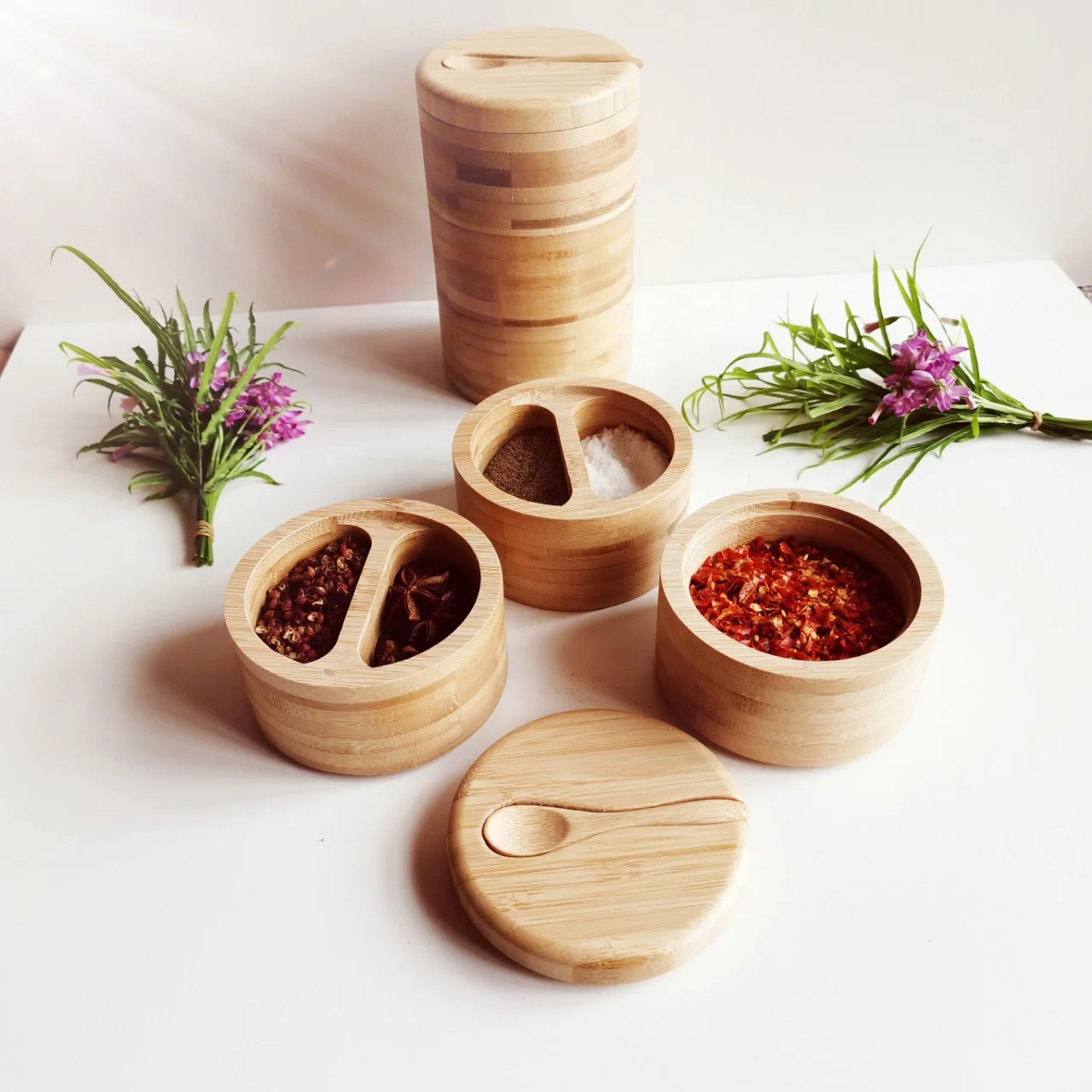 Kitchen Restaurant Cooking Bamboo Salt Pepper Storage Container Jar For Sugar Tea Coffee Spice Salt