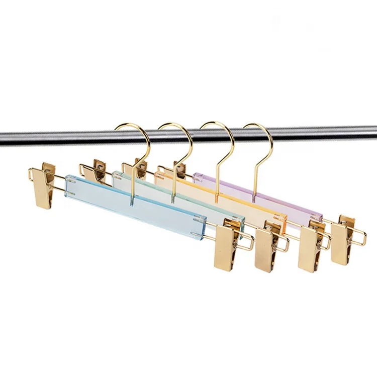 Wholesale female jeans skirt trouser bottom clip transparent hangers clear plastic acrylic pants cloth clear hanger