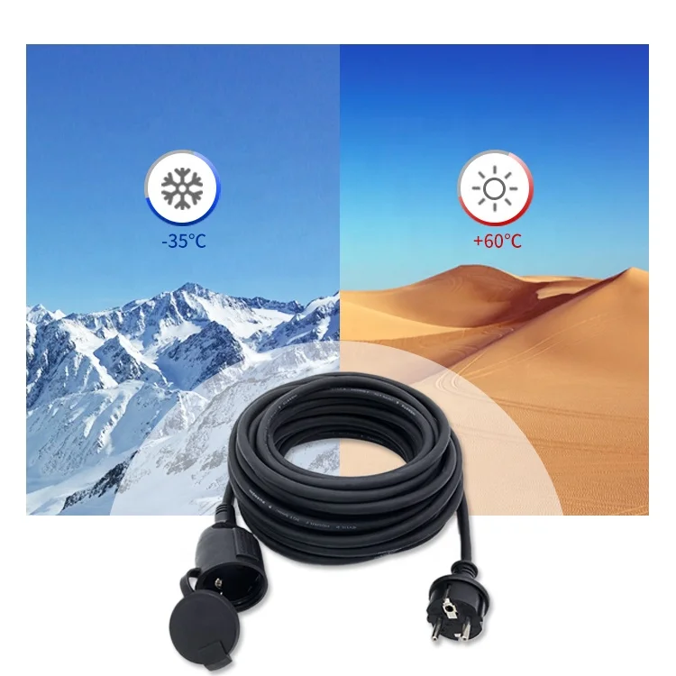 
European style ip44 black extension cord/25m rubber waterproof extension leads 