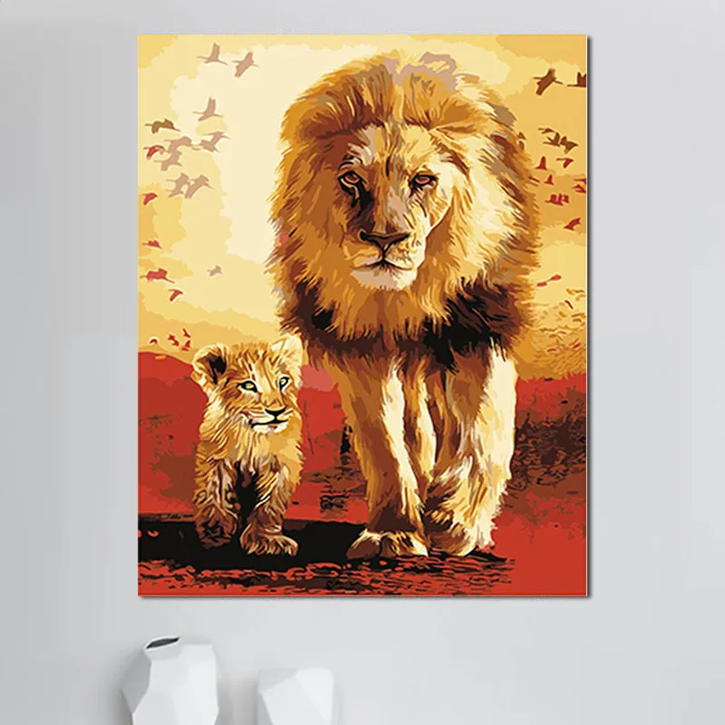 Custom designs Animal Lion Forest Painting By Numbers For Kids And Adult Diy Oil Painting For Home Decor