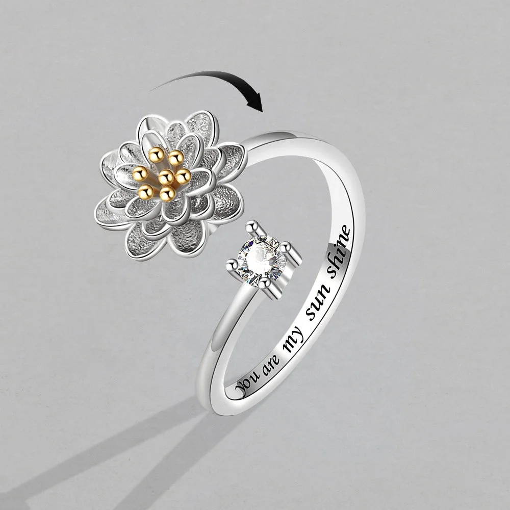 Custom Jewelry Cooper Material Two Tone Plated Creative Lotus Design Rotating Anti Anxiety Adjustable Ring for Women