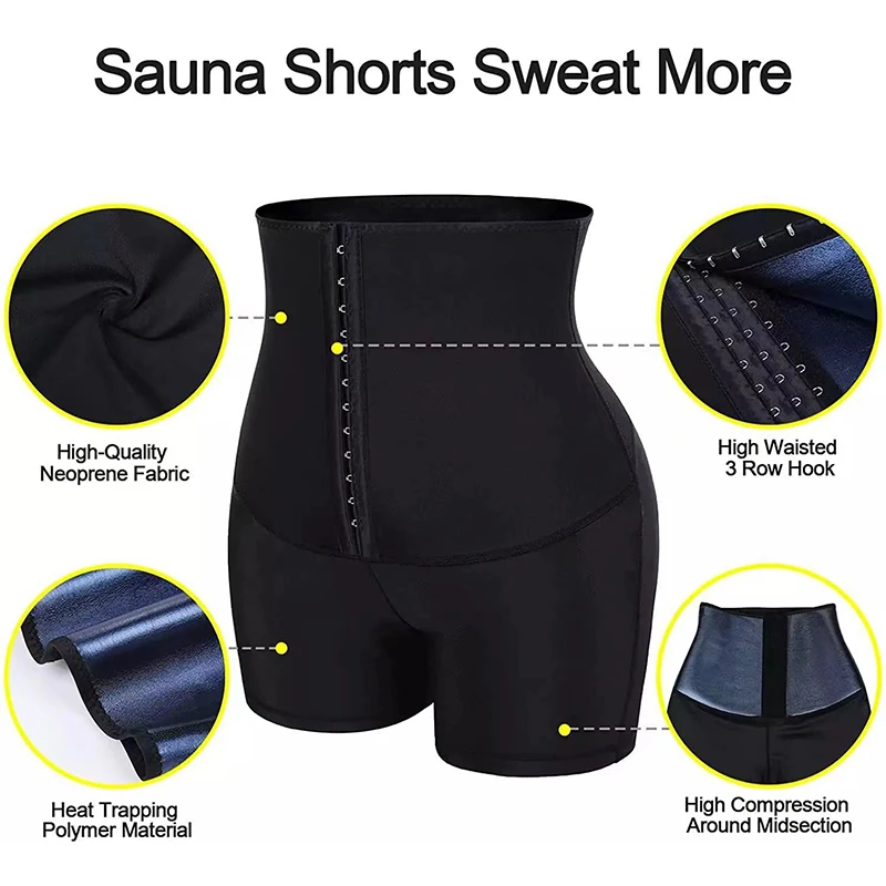 Women Sauna Shorts Gym Fitness Sets Yoga Suit Adjustable Hook-eye Waist Trainer Shorts Stimulate Sweating Sauna Neoprene Shorts