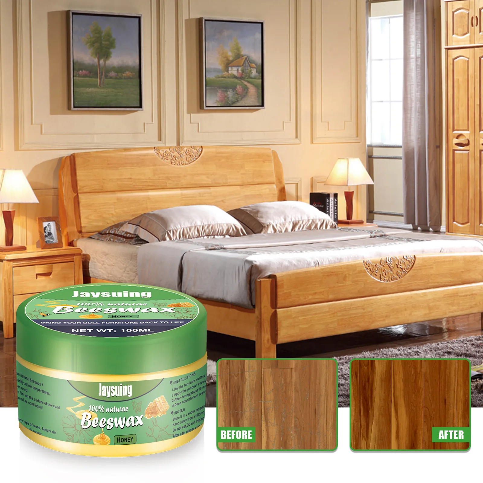 High Quality 100% Natural Beeswax Wooden Furniture Clean Polish Maintenance Scratch Remover Waterproof Floor Restoration Cream