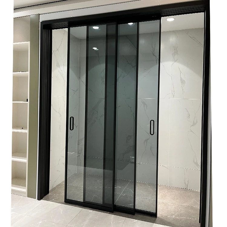 HDSAFE both side open glass sliding door interior villa house aluminum track slim frame soft closing telescopic sliding door