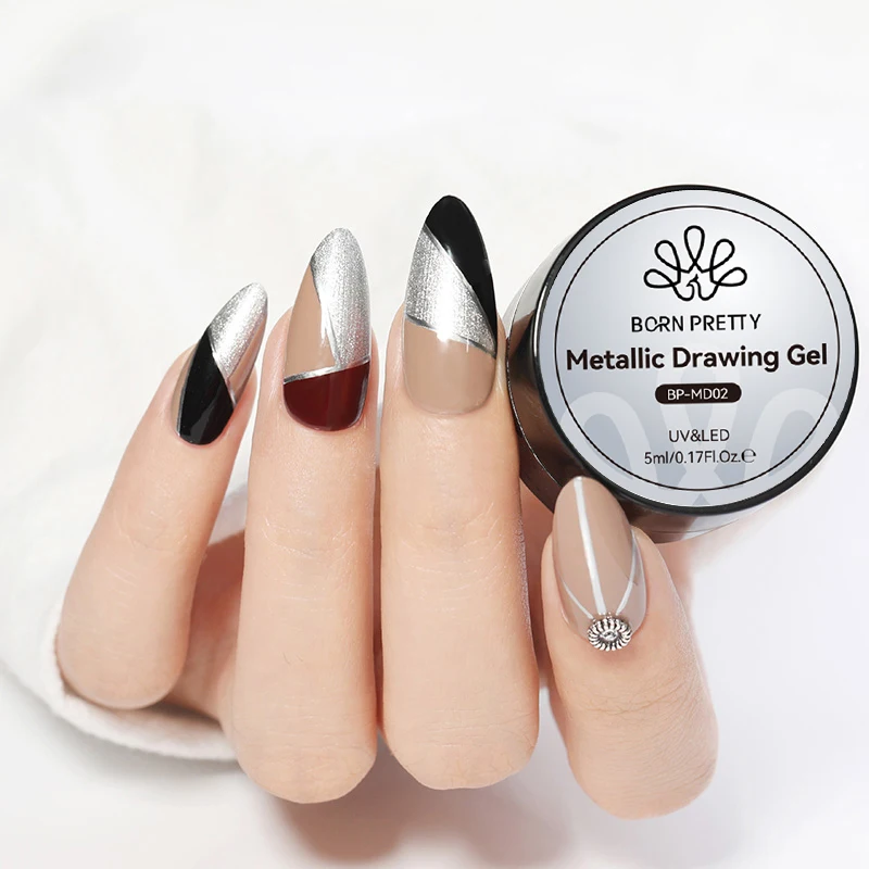 BORN PRETTY OEM Free Label Design 3D Golden Metallic Effect Nails Painting Gel Very Good Gold Mirror Chrome Gel Nail Paint