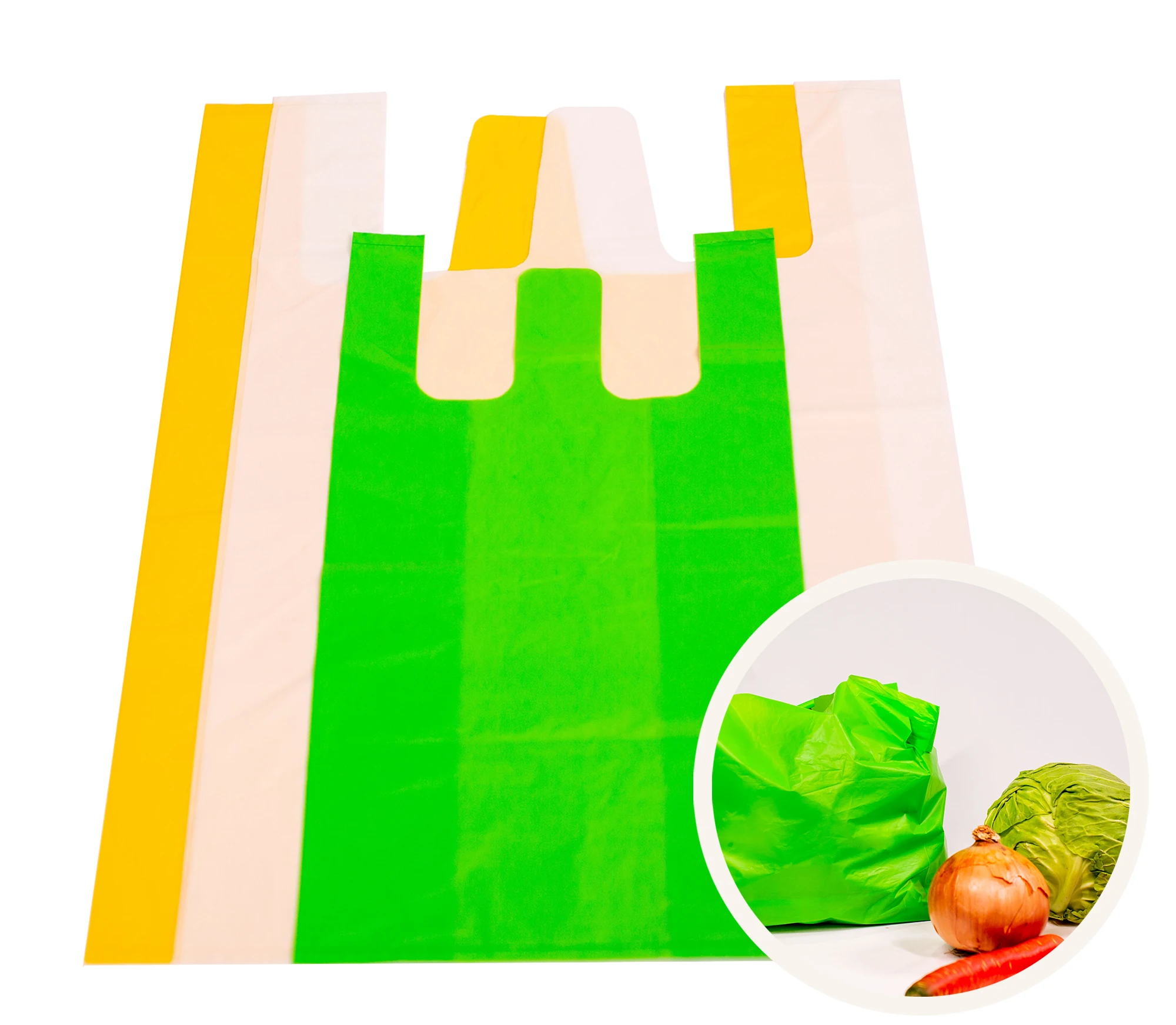 Chinese manufacturers  Personalized Custom White Yellow Green Plastic Shopping Bag Sustainable T-shirt Bag Carry Bag With Logo