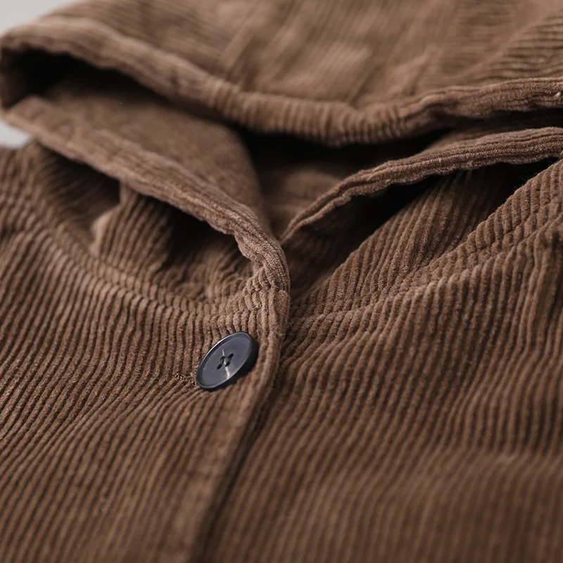 Hooded Corduroy women coat fall Korea style loose big size cotton clothing