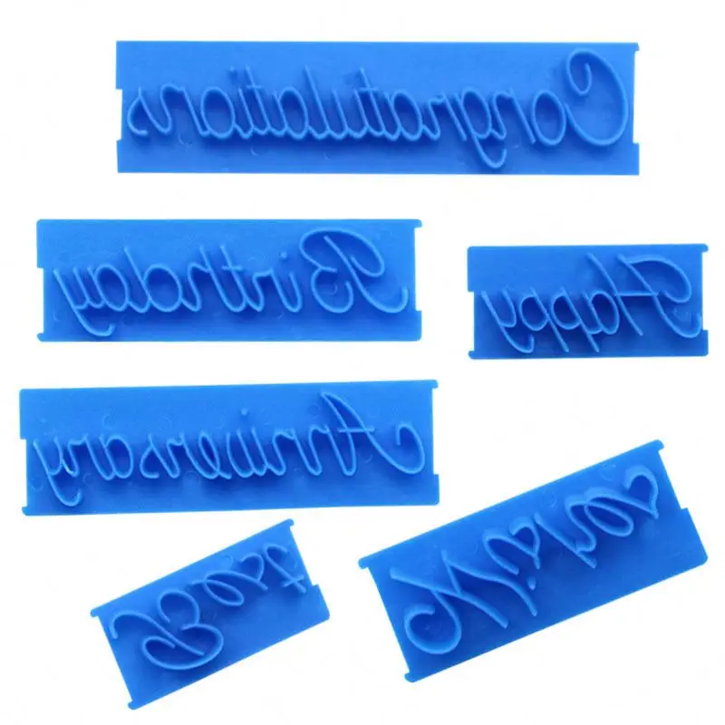 6 PCS Cake Letters Printed Stamp Happy Birthday Best Wishes Congratulations Anniversary Fondant Embosser