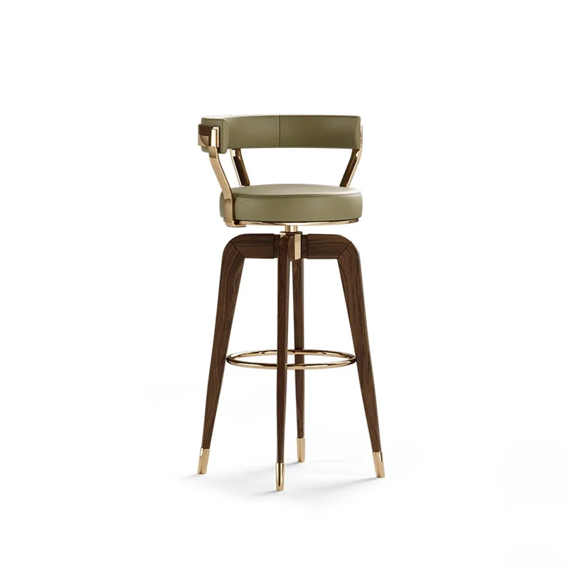BC105 Nordic high chair black leather and grey wood modern bar stools with back