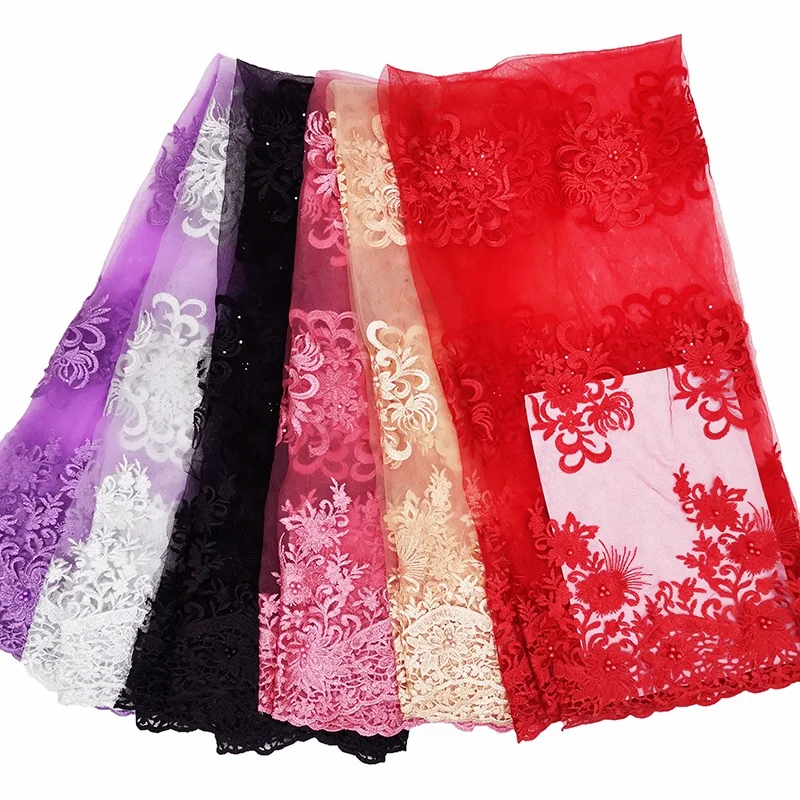 factory cheap price high quality guangzhou simple red embroidered lace fabric