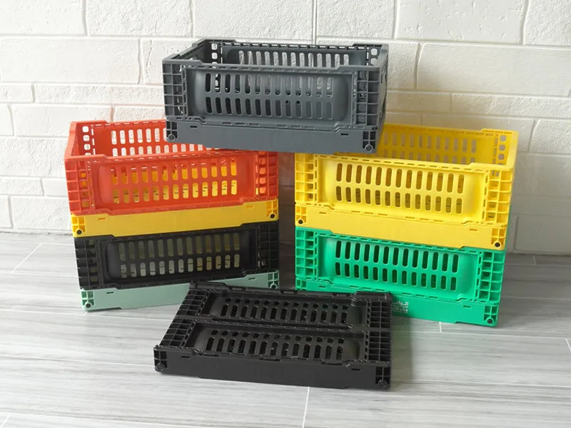 300*200*120MM  PP Warehouse Moving  collapsible Crate Recyclable Storage Box with Mesh Design Stackable  Plastic Basket on desk