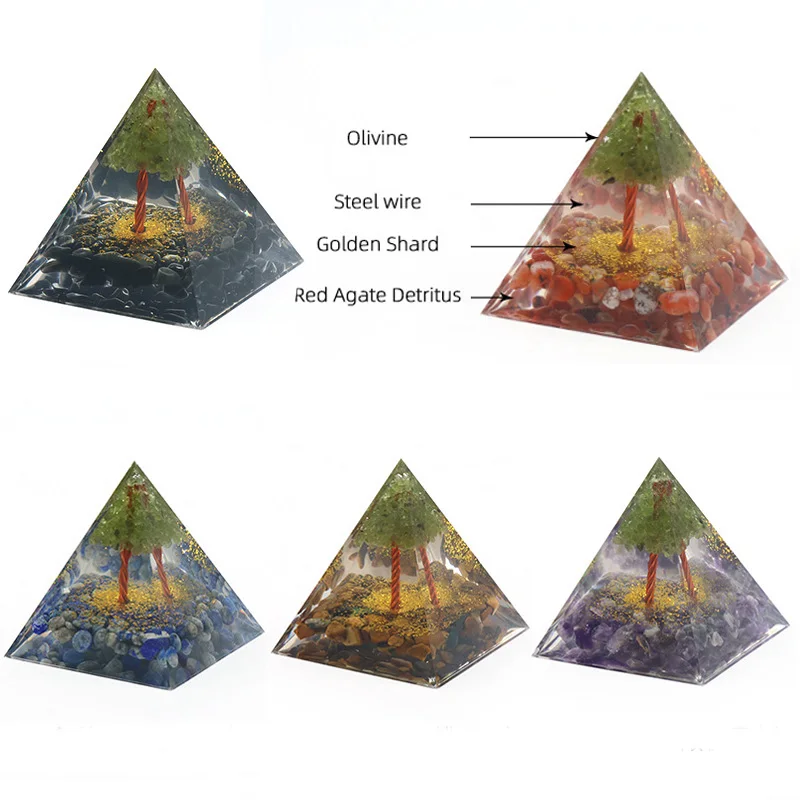 Custom Polished Amethyst Crystal Resin Pyramid Folk Crafts Gemstone for Feng Shui Spiritual Gift Fashionable Resin Pyramid