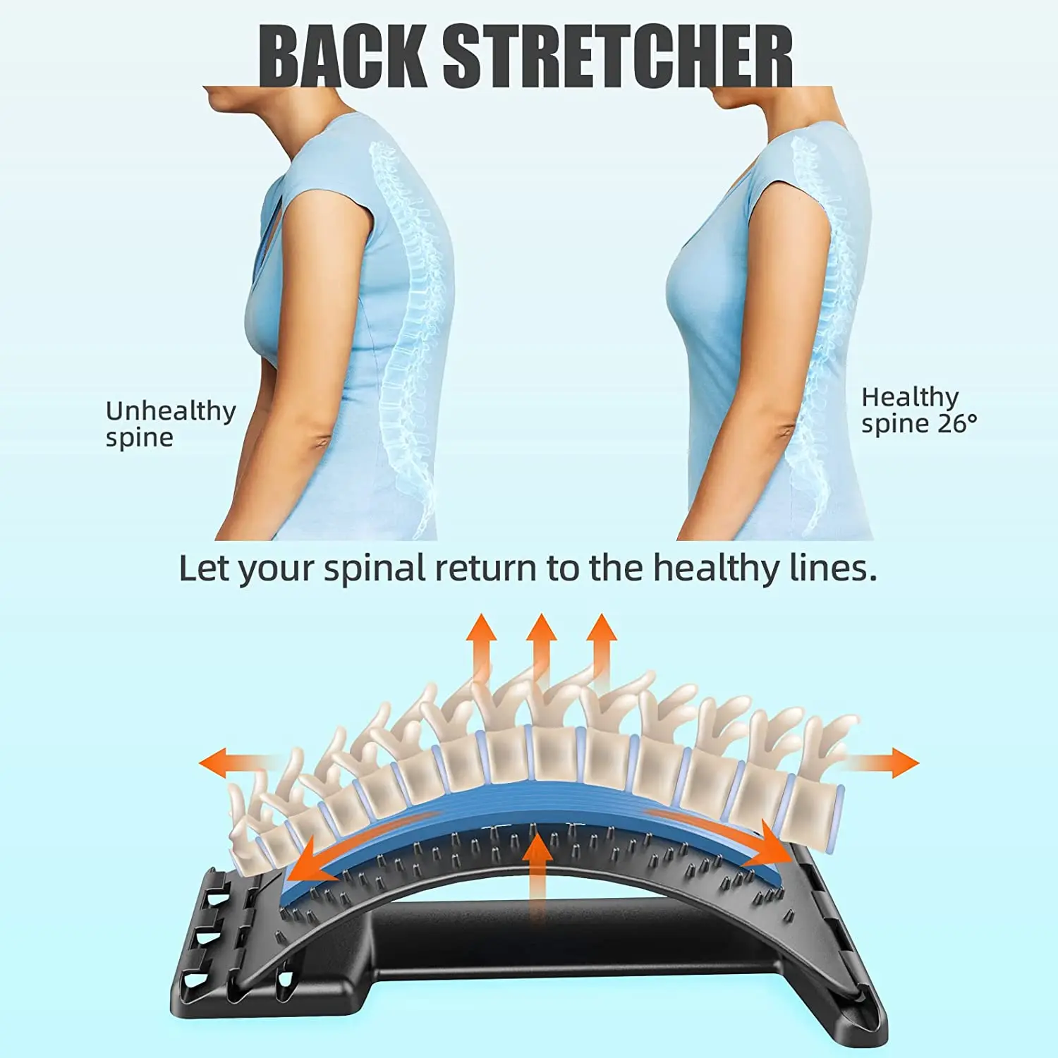 Spine Deck Board 3 Adjustable Settings Back Cracker Stretcher Back Pain Relief Device with Magnet