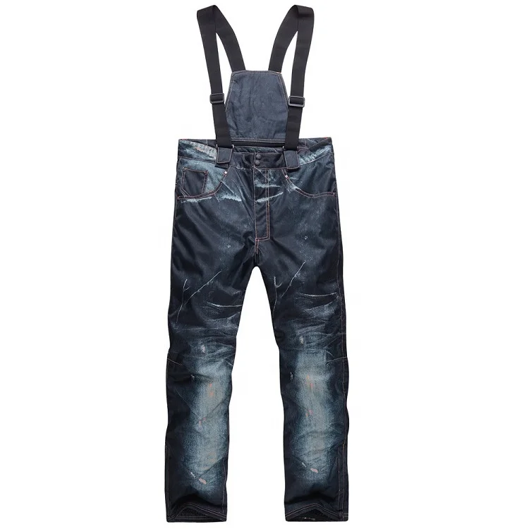 Wholesale custom label warm windproof waterproof thickened jeans ski pants Overalls with bib for men women