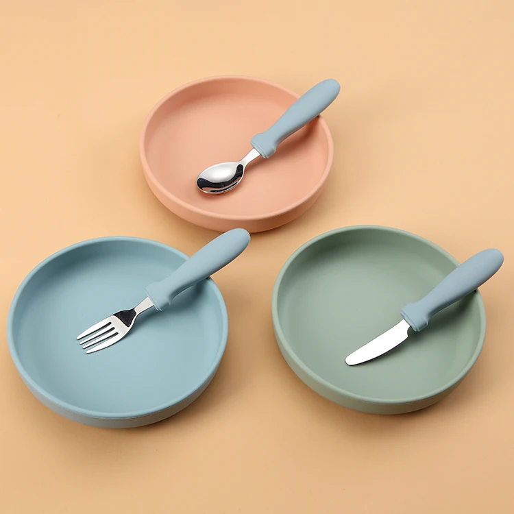 Wholesale Reusable Feeding Round Shaped Silicone Baby Dinner Suction Plate With Lids