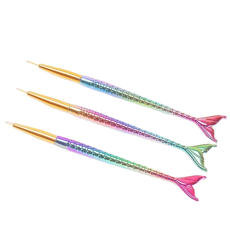 Hot Selling Gradient Color Mermaid Metal Handle Gradient Color Treatment Painting Pen Nail Pen Art Tools