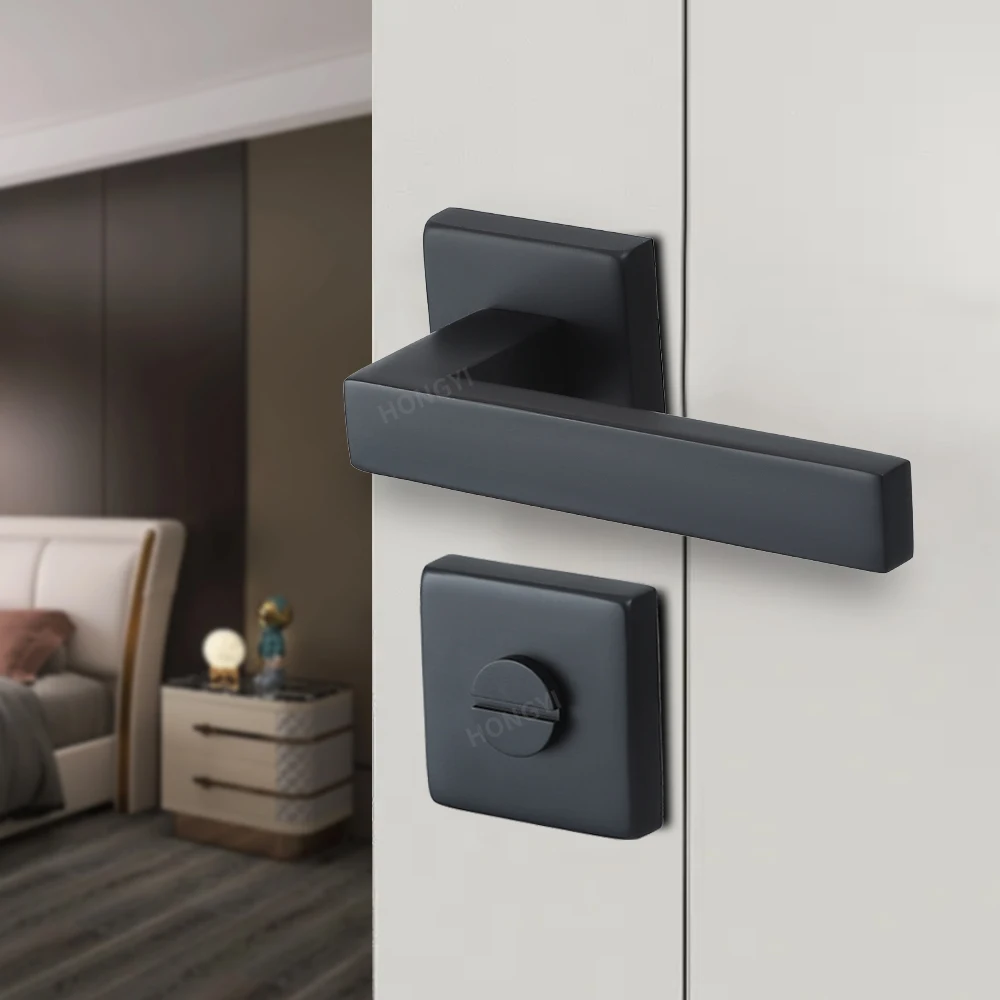 Factory Supply Durable Stainless Steel Black Square Lever Type Handle Door Handles With Lock Interior Doors