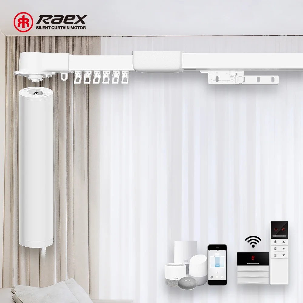 Smart Home Automatic Curtain Motor Smart Electric Vawe Curtain Track Set Electronic Curtain Opener Metal PE Aluminum Alloy White